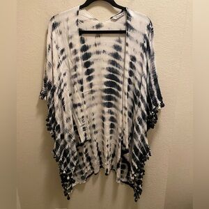 Michael Stars Blue & White Tie-Dye Tassel Accent Kimono One Size